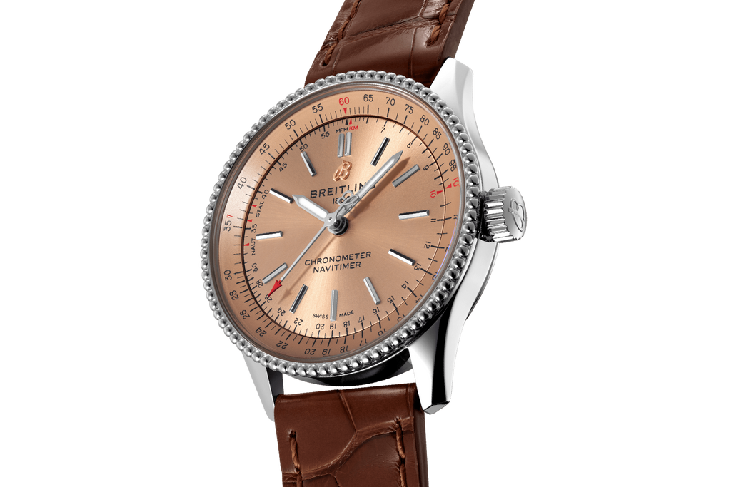 Breitling Navitimer Automatic 35 Brown Dial Brown Leather Strap Watch for Men - A17395201K1P1