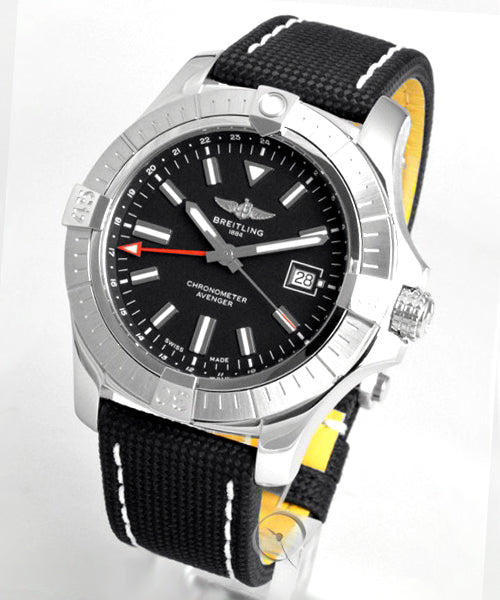 Breitling Avenger Automatic GMT 43 Black Dial Black Nylon Strap Watch for Men - A32397101B1X1