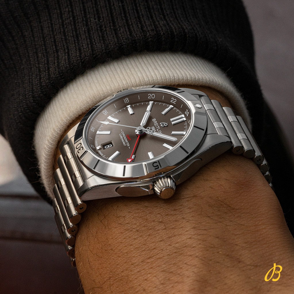 Breitling Chronomat GMT 40 Brown Dial Silver Steel Strap Watch for Men - A32398101M1A1