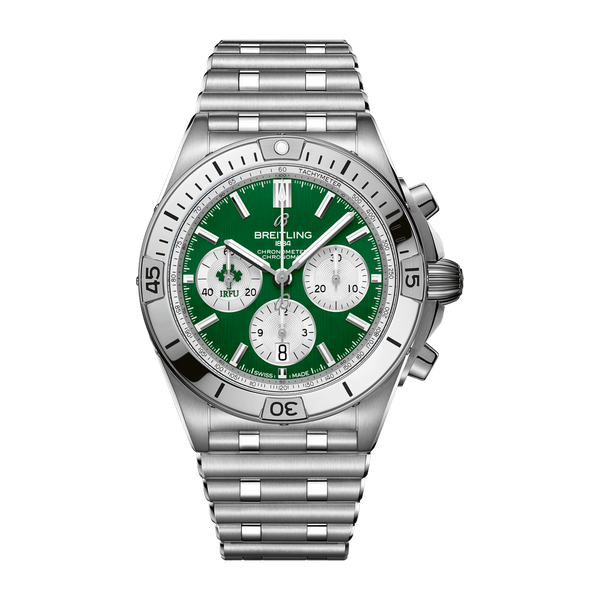 Breitling Chronomat B01 42 Six Nations Ireland Green Dial Silver Steel Strap Watch for Men - AB0134A91L1A1