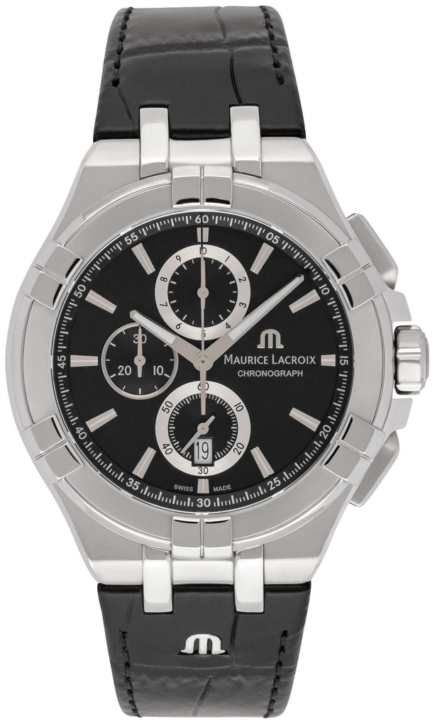 Maurice Lacroix Aikon Chronograph Black Dial Black Leather Strap Watch for Men - AI1018-SS001-330-1