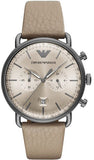 Emporio Armani Aviator Chronograph Quartz Grey Dial Beige Leather Strap Watch For Men - AR11107