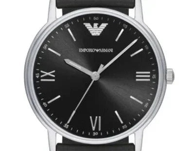 Emporio Armani Kappa Analog Quartz Black Dial Black Leather Strap Watch For Men - AR11013