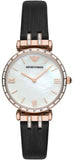 Emporio Armani AR11295 Gianni T-Bar Women's Watch – Mother of Pearl Dial with Black Leather Strap