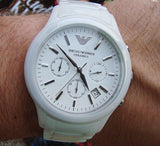 Emporio Armani Ceramica Chronograph White Dial White Strap Watch For Men - AR1453