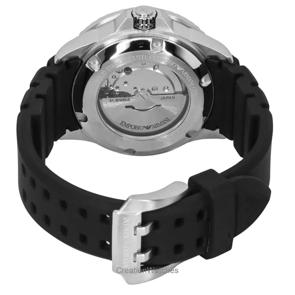 Emporio Armani Sea Explorer Automatic Black Dial Black Silicone Strap Watch For Men - AR60078