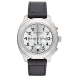 Emporio Armani Sportivo Chronograph Silver Dial Black Leather Strap Watch For Men - AR6054