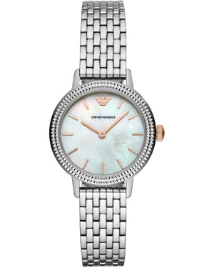Emporio Armani Interchangeable Analog Mother of Pearl Dial Silver Steel Strap Watch For Women - AR80020