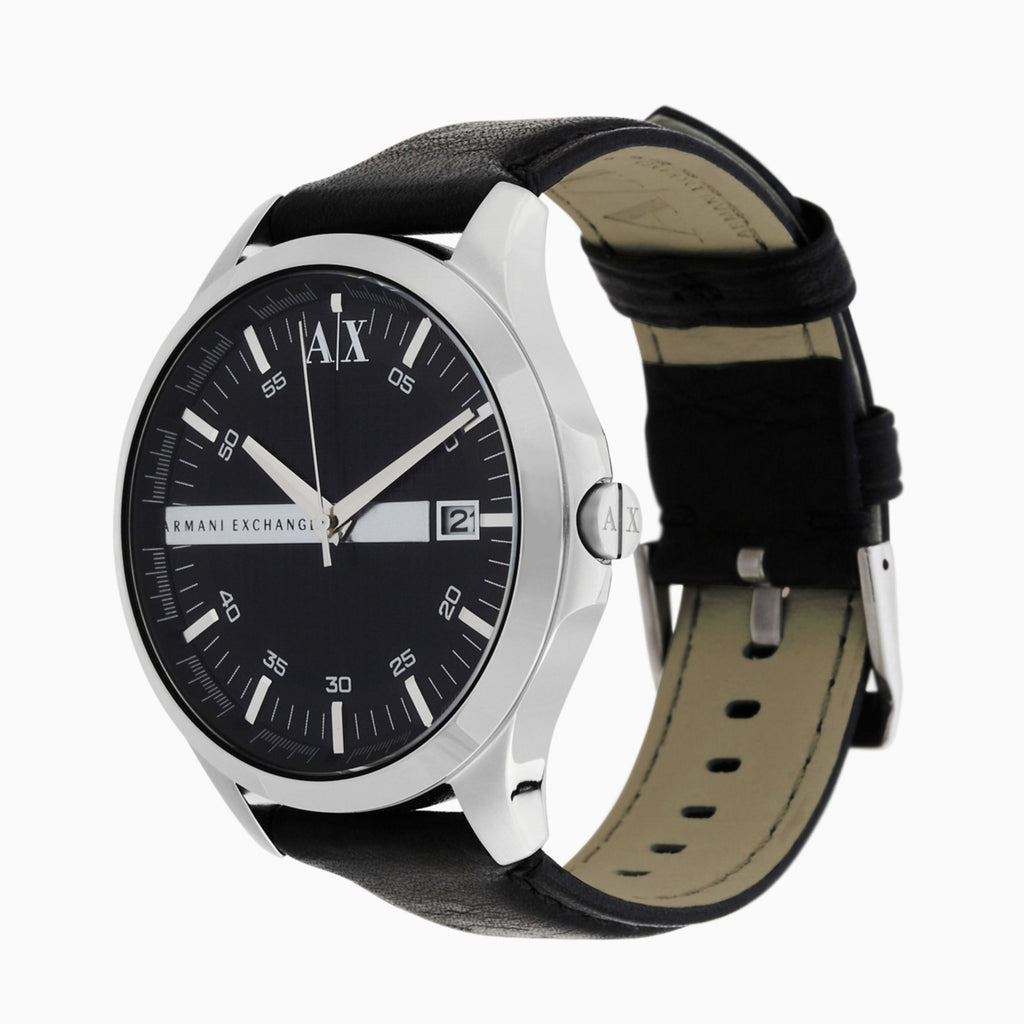 Armani Exchange Hampton Chronograph Black Dial Black Leather Strap Watch For Men - AX2101