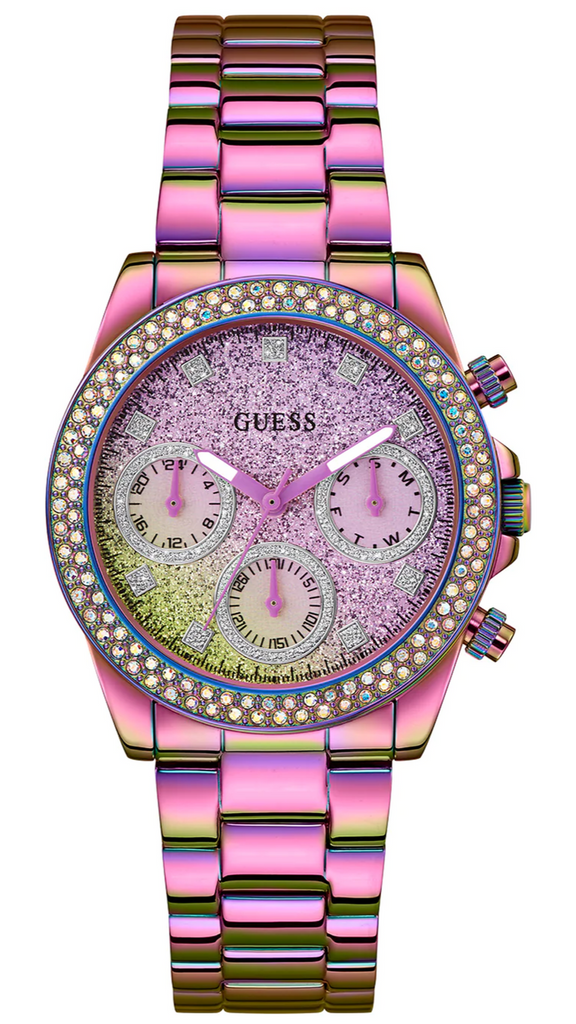 Guess Confetti Chronograph Crystals Multicolor Dial Purple Steel Strap Watch For Women - GW0483L5