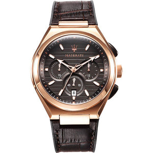 Maserati Triconic Chronograph Grey Dial Brown Leather Strap Watch For Men - R8871639003