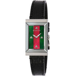 Gucci G-Frame Mother of Pearl Green & Red Dial Black Leather Strap Watch For Women - YA147403