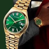 Citizen Tsuyosa NJ0152-51X Men's Automatic Watch – Green Dial with Gold Steel Strap