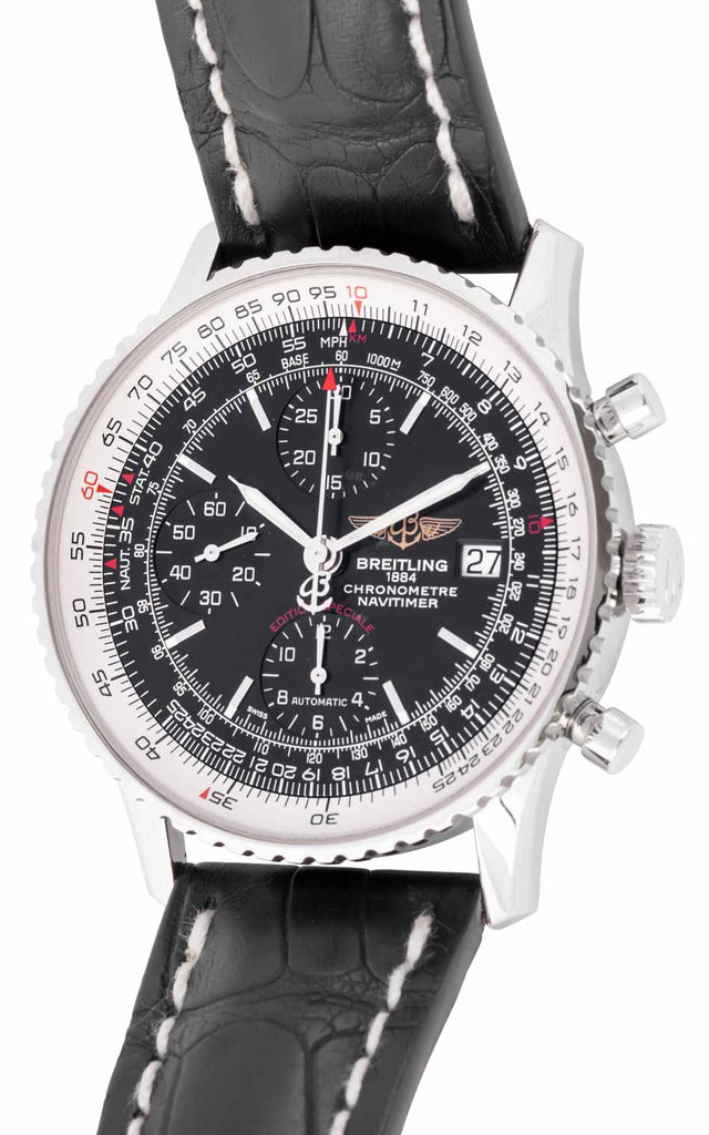Breitling Navitimer 1 Chronograph 41mm Automatic Black Dial Black Leather Strap Mens Watch - A13324121B1P1