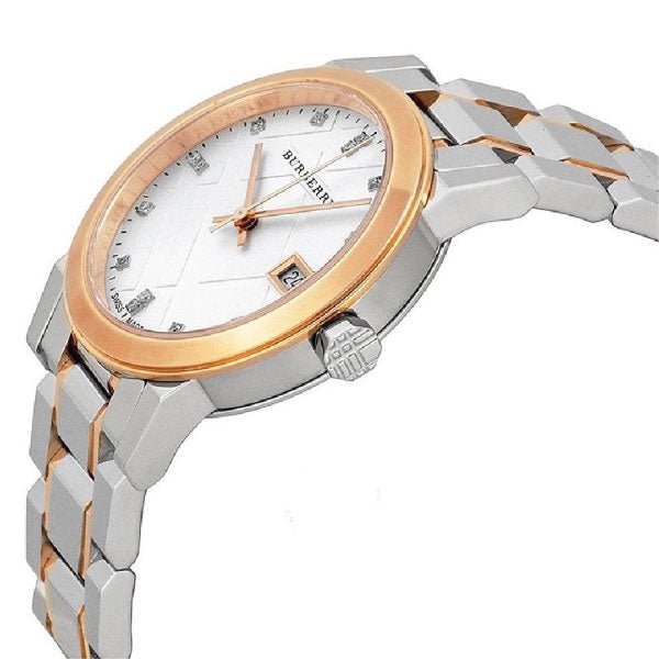 Burberry The City Diamonds White Dial Two Tone Steel Strap Watch for Women - BU9127