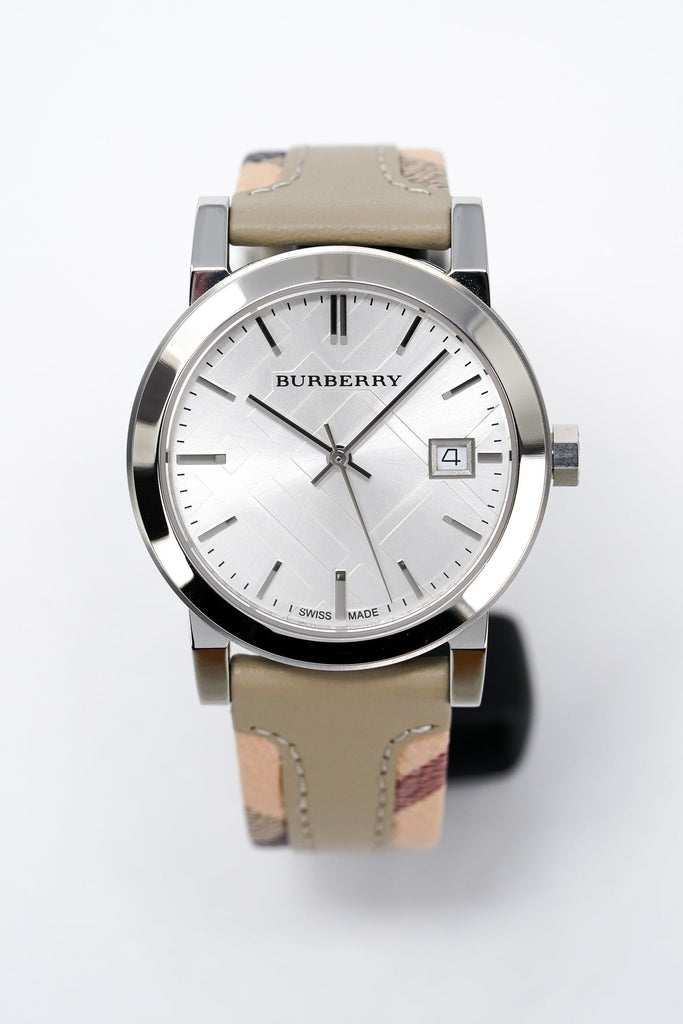 Burberry The City White Dial Beige Leather Strap Watch for Women - BU9132