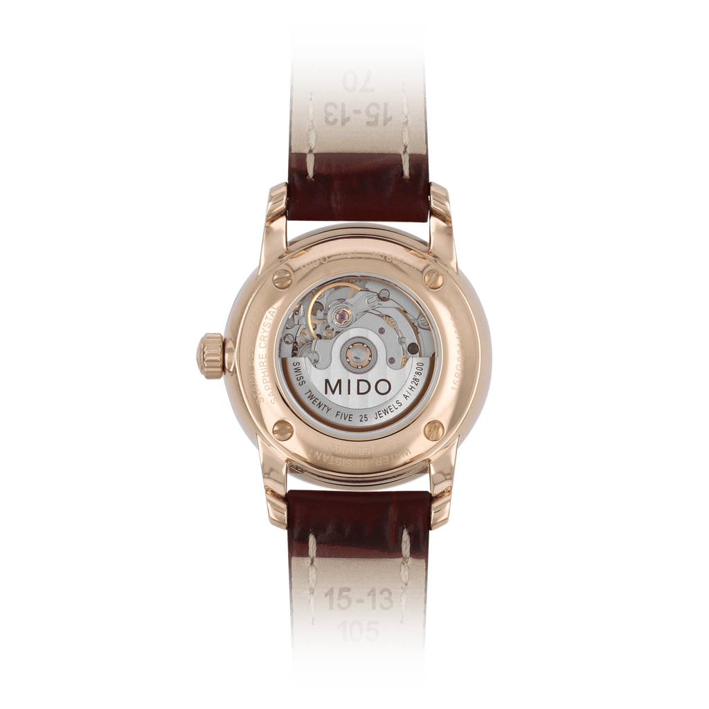 Mido Baroncelli III Automatic White Dial Brown Leather Strap Watch For Women - M7600.3.26.8