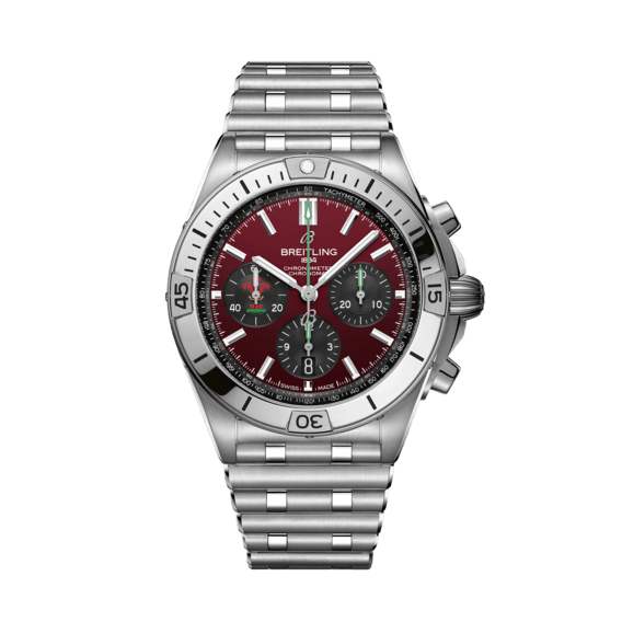 Breitling Chronomat B01 42 Six Nations Wales Red Dial Silver Steel Strap Watch for Men - AB0134A61K1A1