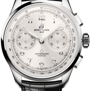Breitling Premier B09 Chronograph 40 White Dial Black Leather Strap Watch for Men - AB0930371G1P1