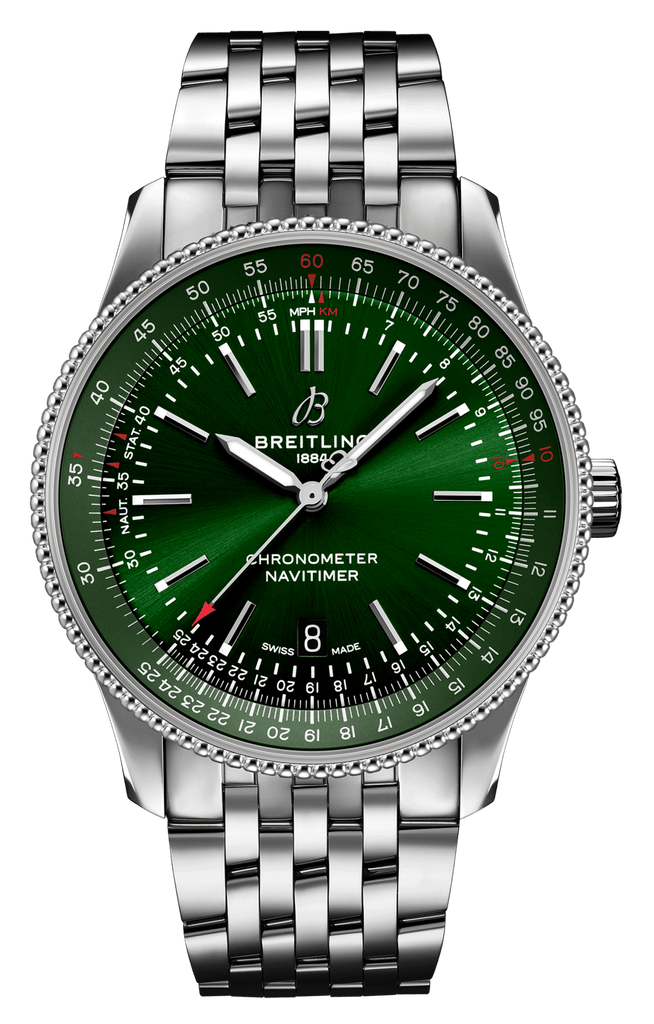 Breitling Navitimer Automatic 41mm Green Dial Silver Steel Strap Watch for Men - A17326361L1A1