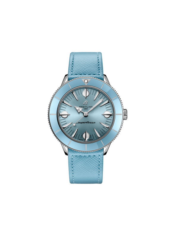Breitling Superocean Heritage '57 Pastel Paradise Blue Dial Blue Leather Strap Watch for Women - A10340161C1X1