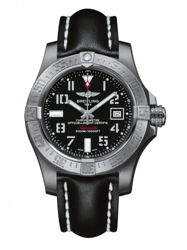 Breitling Avenger II Seawolf Stainless Steel 45mm Volcano Black Leather Strap Mens Watch - A1733110/BC31/436X