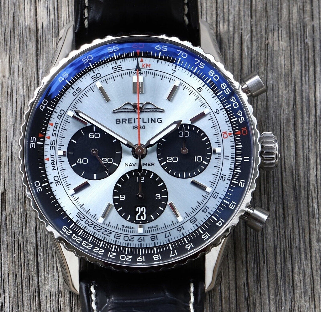 Breitling Navitimer B01 Chronograph 43 Blue Dial Black Leather Strap Watch for Men - AB0138241C1P1