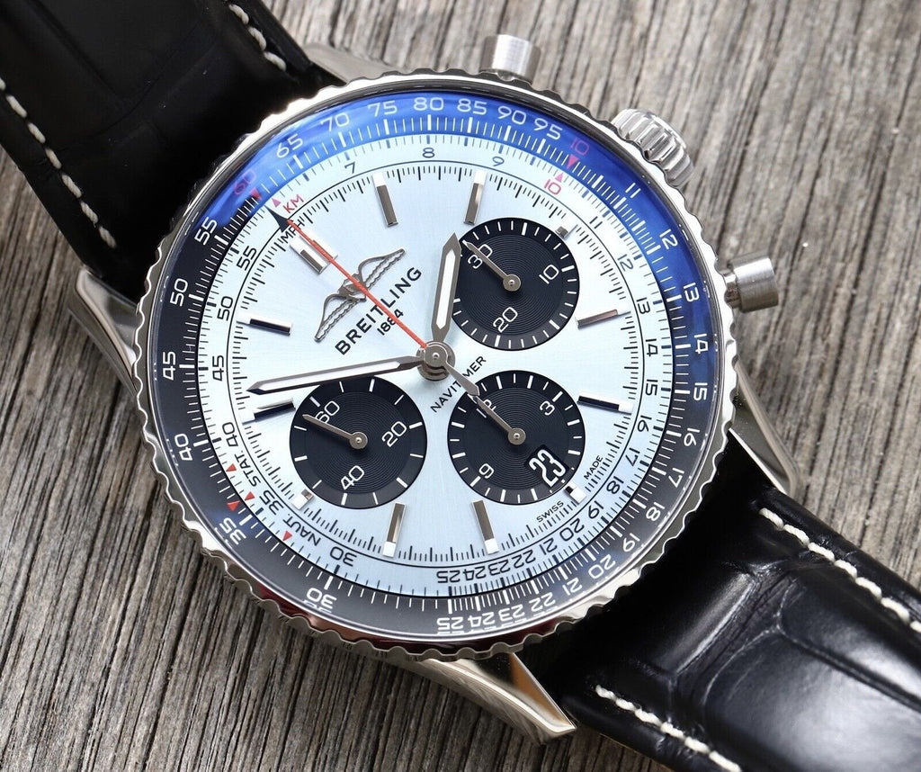 Breitling Navitimer B01 Chronograph 43 Blue Dial Black Leather Strap Watch for Men - AB0138241C1P1