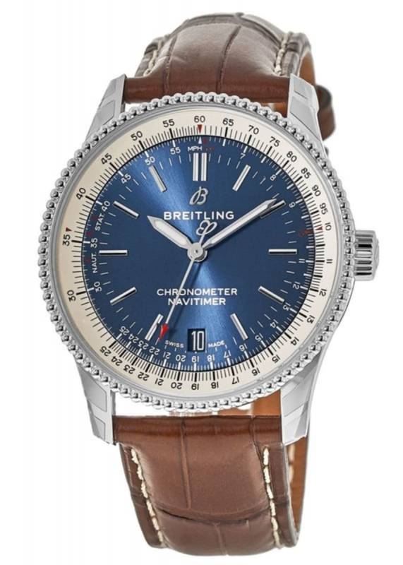 Breitling Navitimer Automatic 38mm Blue Dial Brown Leather Strap Mens Watch - A17325211C1P2