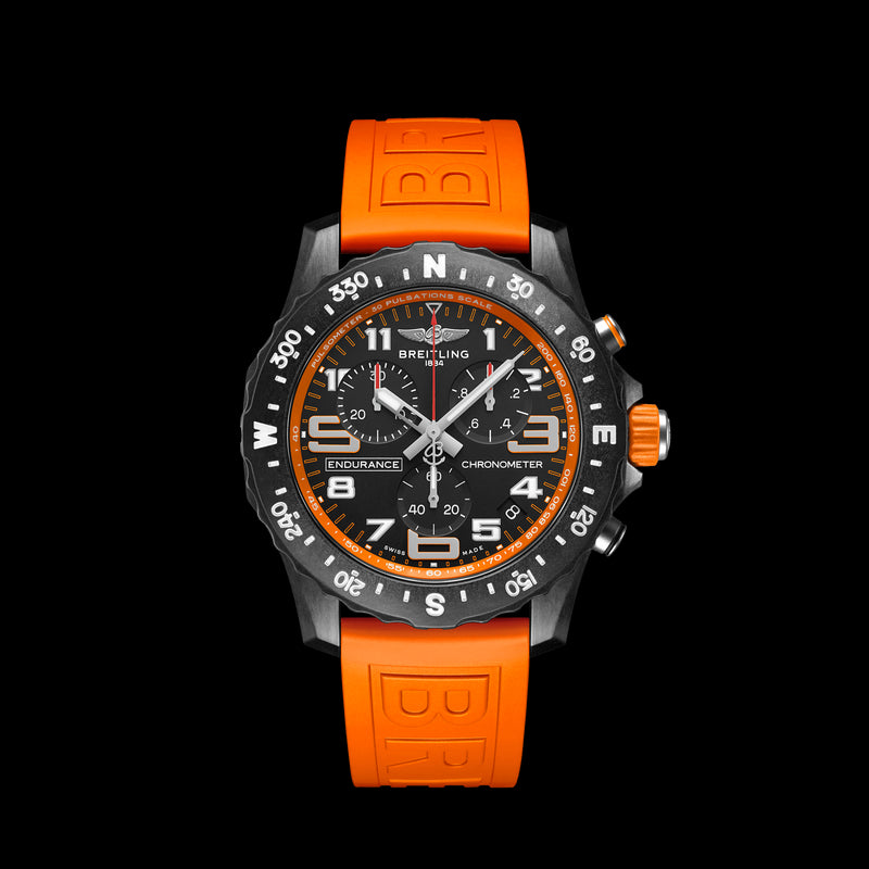Breitling Endurance Pro Black Dial Orange Rubber Strap Watch for Men - X82310A51B1S1