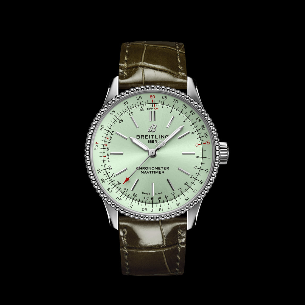 Breitling Navitimer Automatic 35 Green Dial Green Leather Strap Watch for Women - A17395361L1P1
