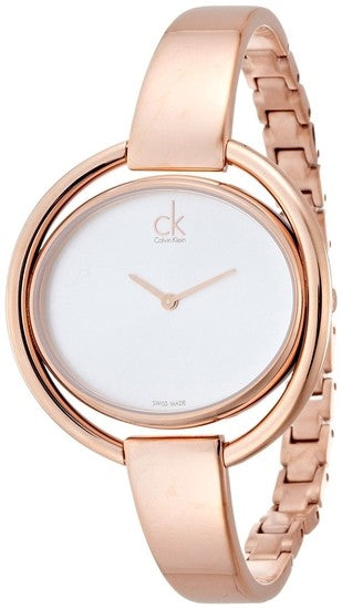 Calvin Klein Impetuos Silver Dial Rose Gold Steel Strap Watch for Women - K4F2N616
