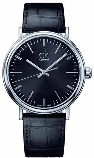 Calvin Klein Surround Black Dial Black Leather Strap Watch for Men - K3W211C1