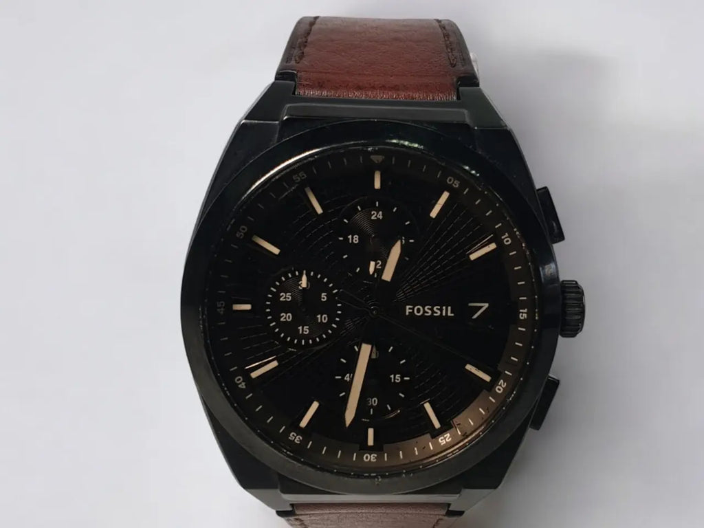 Fossil FS5798 Everett Chronograph Men's Watch – Black Dial & Brown Leather Strap