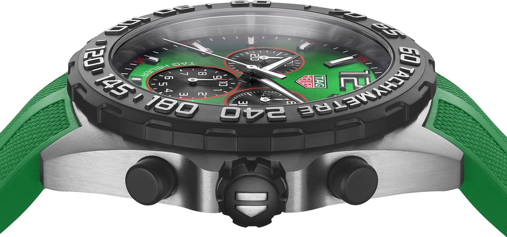 Tag Heuer Formula 1 Chronograph Green Dial Green Rubber Strap Watch for Men - CAZ101AP.FT8056