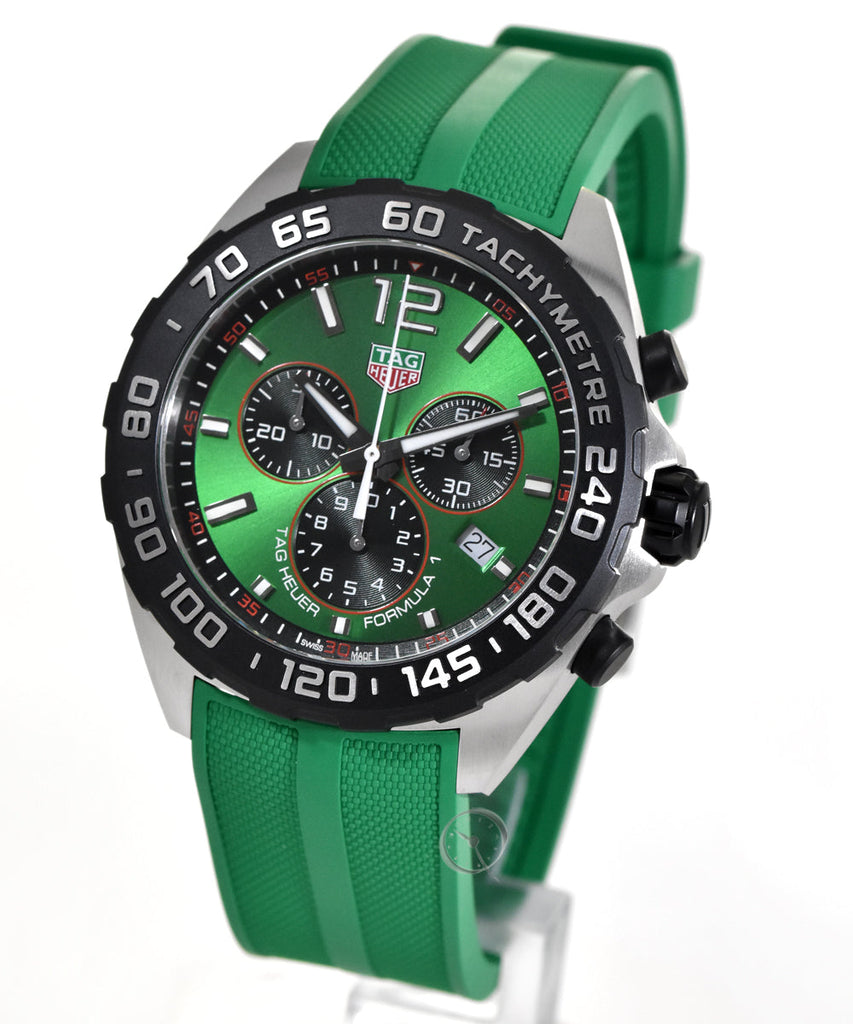 Tag Heuer Formula 1 Chronograph Green Dial Green Rubber Strap Watch for Men - CAZ101AP.FT8056
