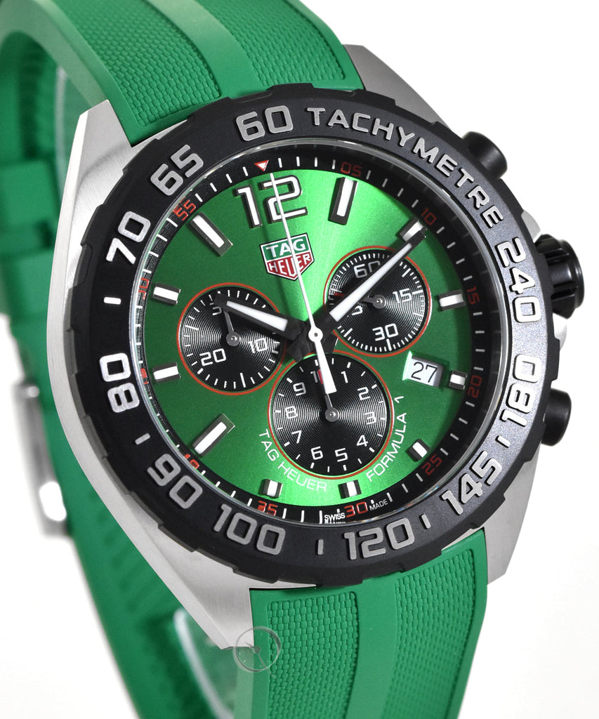 Tag Heuer Formula 1 Chronograph Green Dial Green Rubber Strap Watch for Men - CAZ101AP.FT8056