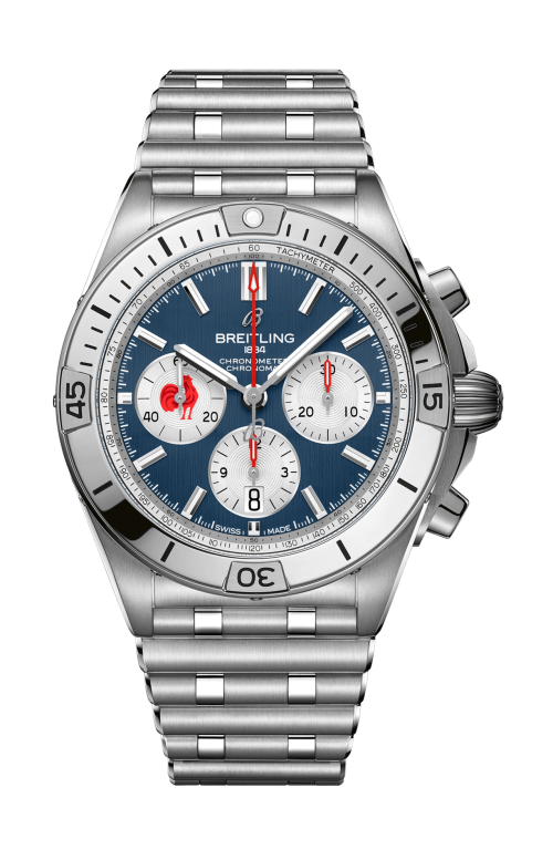 Breitling Chronomat B01 42 Six Nations France Blue Dial Silver Steel Strap Watch for Men - AB0134A81C1A1