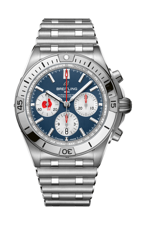 Breitling Chronomat B01 42 Six Nations France Blue Dial Silver Steel Strap Watch for Men - AB0134A81C1A1