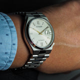 Citizen Tsuyosa NJ0151-88W Men's Automatic Watch – Oatmeal White Dial with Silver Steel Strap