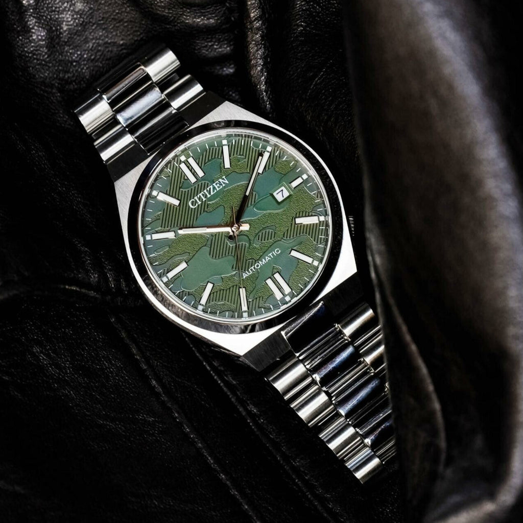 Citizen Tsuyosa Automatic Camouflage Green Dial Silver Steel Strap Watch For Men - NJ0159-86X