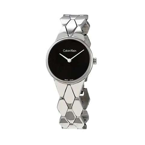 Calvin Klein Snake Black Dial Silver Steel Strap Watch For Women - K6E23141