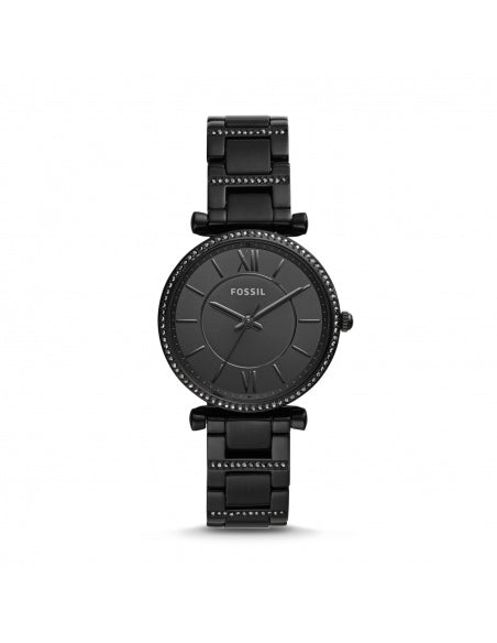 Fossil Carlie Black Dial Black Steel Strap Watch for Women - ES4488