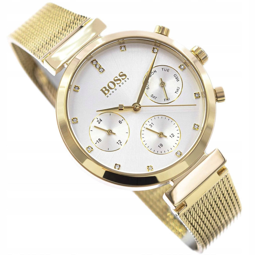 Hugo Boss Flawless White Dial Gold Mesh Bracelet Watch for Women - 1502552