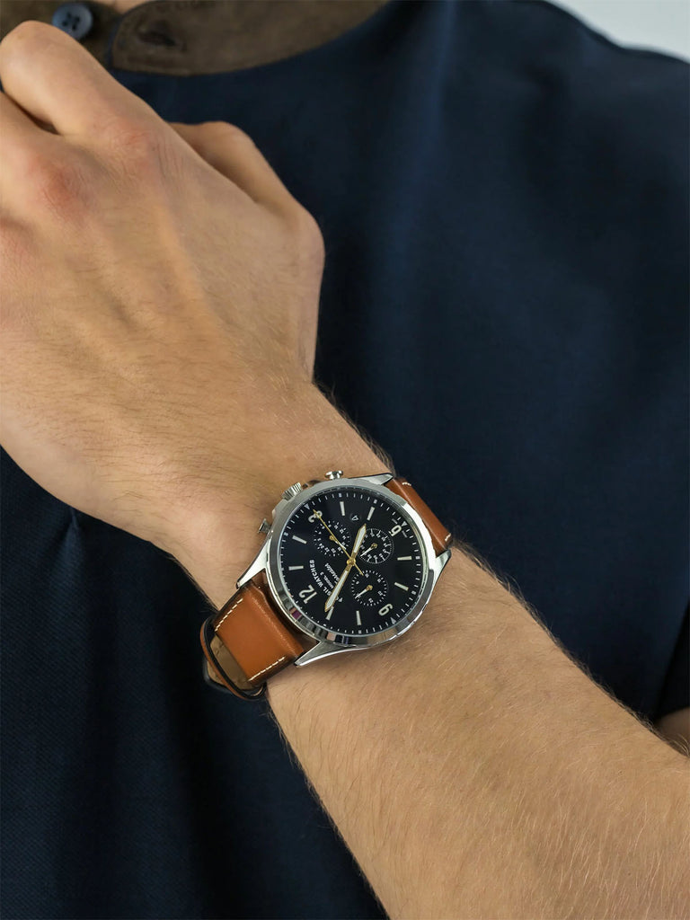 Fossil Forrester Chronograph Blue Dial Brown Leather Strap Watch for Men -  S5607