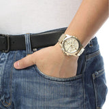 Fossil Dean Chronograph Champagne Dial Gold Steel Strap Watch for Men - FS4867