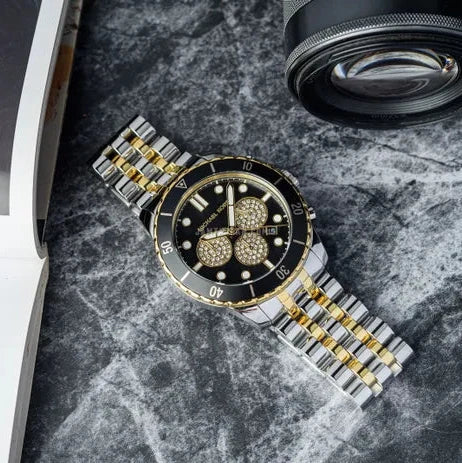 Michael Kors Cunningham Chronograph Black Dial Two Tone Steel Strap Watch For Men - MK8964