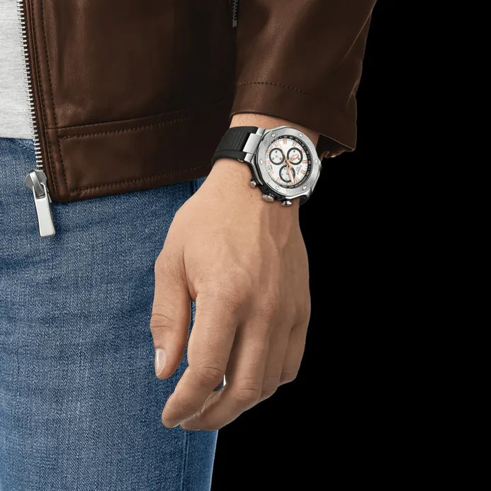 Tissot T141.417.17.011.00 T-Race Chronograph Men’s Watch – White Dial & Black Rubber Strap