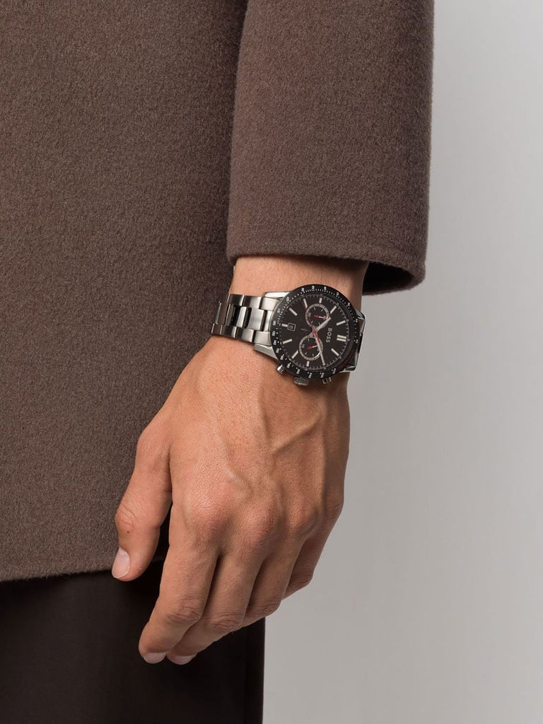 Hugo Boss Allure Chronograph Black Dial Silver Steel Strap Watch for Men - 1513922