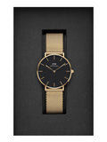Daniel Wellington Petite Evergold Black Dial Gold Mesh Strap Watch For Women - DW00100345